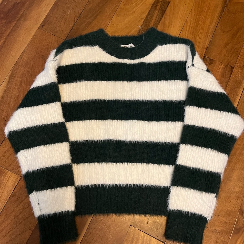 Striped Green and White Women's Sweater